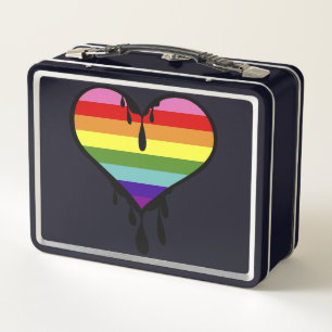 Rainbow Pride Dripping Heart Metal Lunch Box