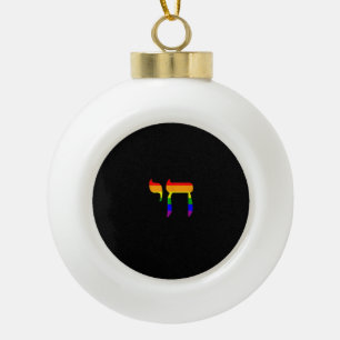 Rainbow Pride Flag Chai Hebrew Jewish LGBT Tank To Ceramic Ball Christmas Ornament