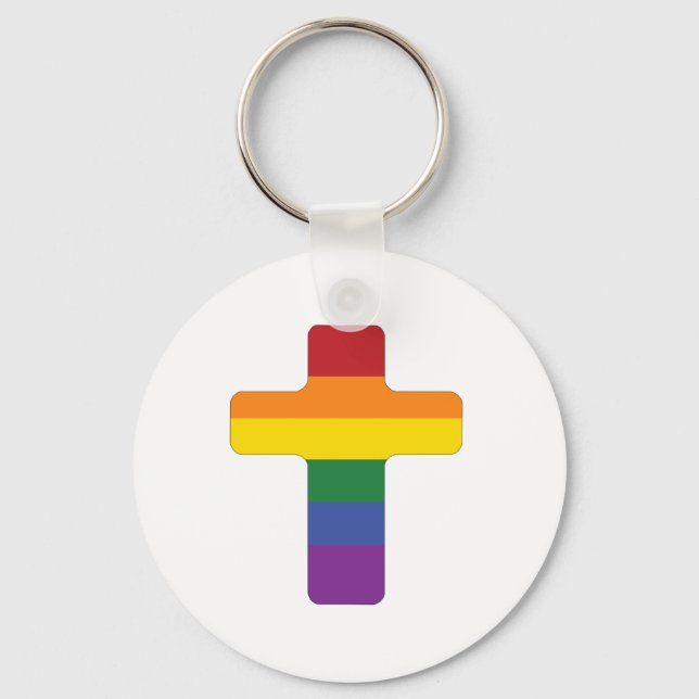 Rainbow Pride Flag Cross Key Ring (Front)