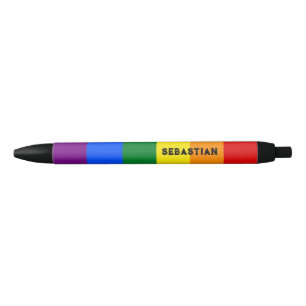 Rainbow Pride Flag Customisable Name Black Ink Pen