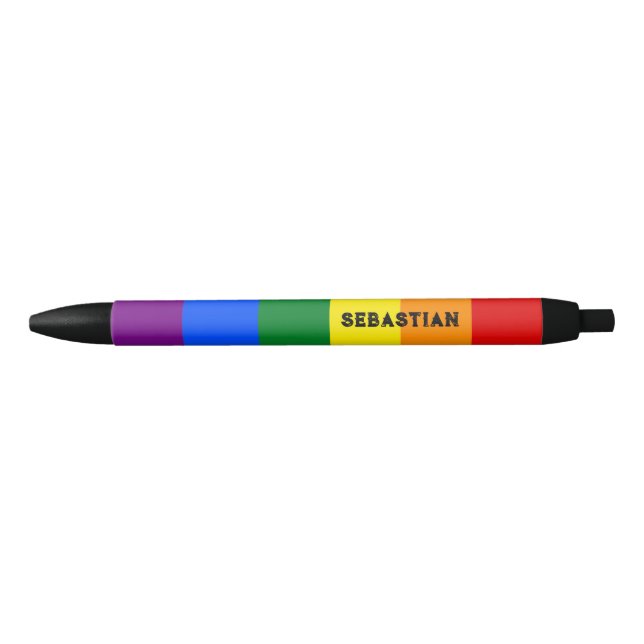Rainbow Pride Flag Customisable Name Black Ink Pen (Front)