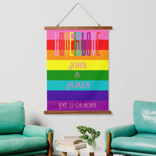 Rainbow Pride Flag Gay Wedding Couple LGBTQ Hanging Tapestry
