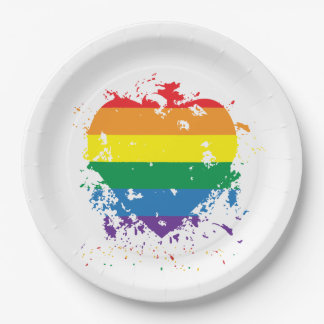Rainbow Pride Flag Hearts Paper Plate