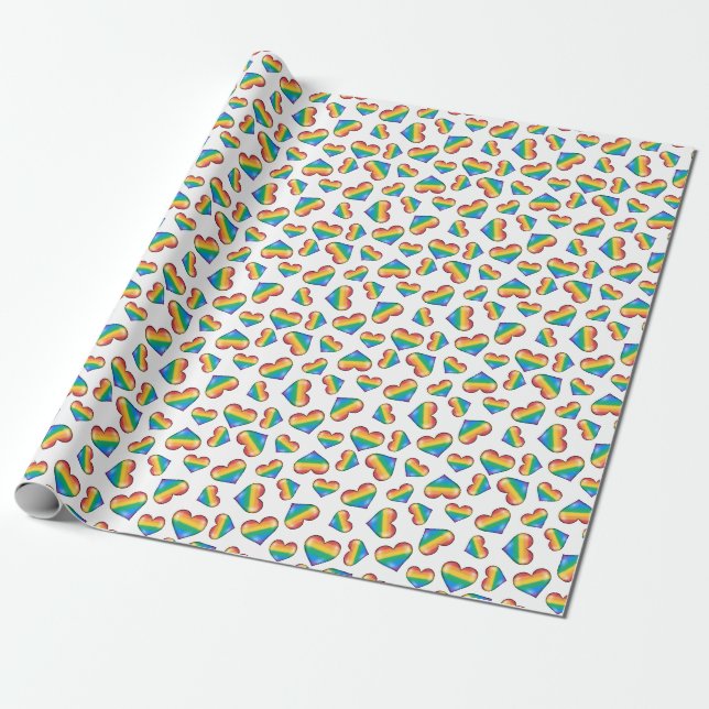 Rainbow Pride Flag Hearts Wrapping Paper (Unrolled)