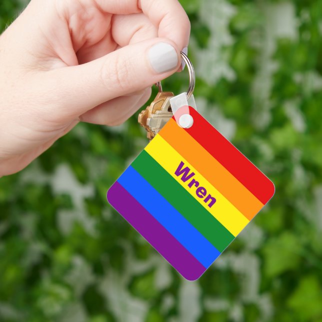 Rainbow Pride Flag Name or Monogram Key Ring (Hand)