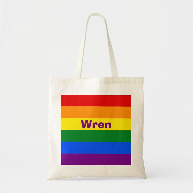 Rainbow Pride Flag Name or Monogram Tote Bag (Front)