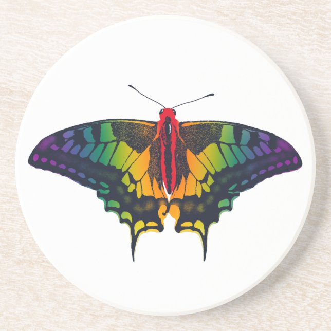 Rainbow Pride Flag Swallowtail Butterfly Coaster (Front)