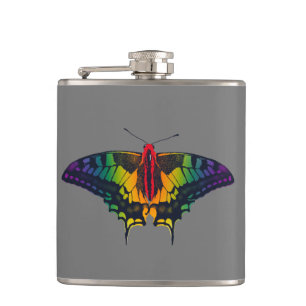 Rainbow Pride Flag Swallowtail Butterfly Hip Flask