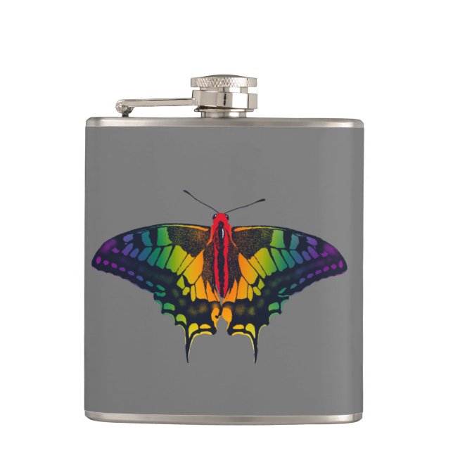 Rainbow Pride Flag Swallowtail Butterfly Hip Flask (Front)