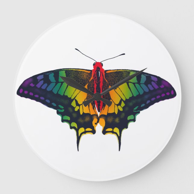Rainbow Pride Flag Swallowtail Butterfly Large Clock (Front)