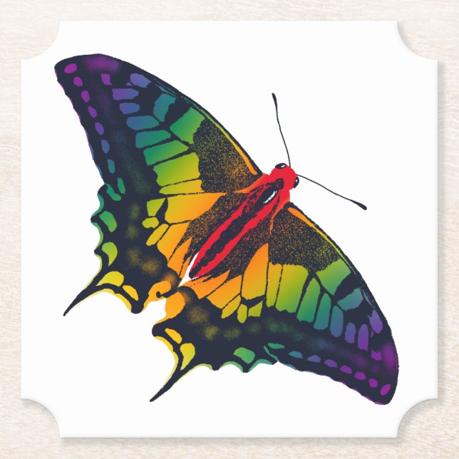 Rainbow Pride Flag Swallowtail Butterfly Paper Coaster (Front)