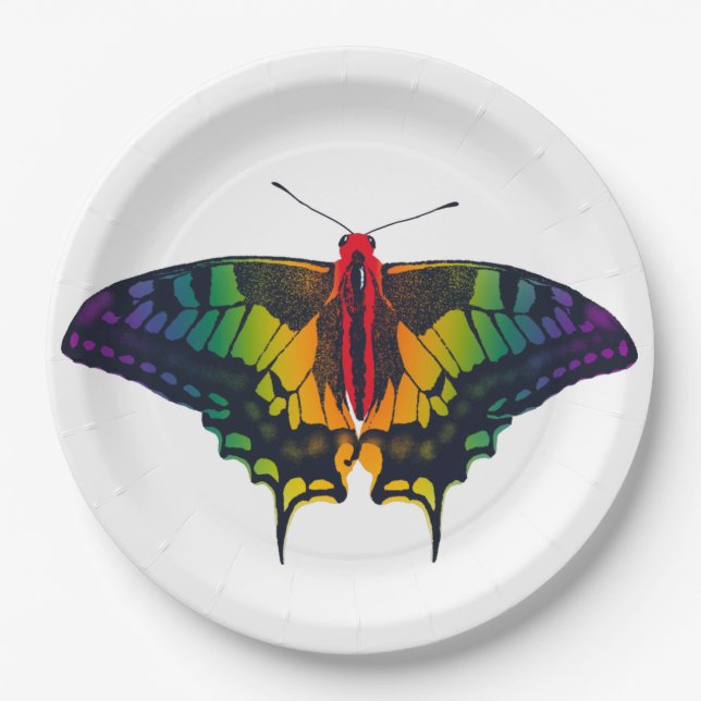 Rainbow Pride Flag Swallowtail Butterfly Paper Plate (Front)