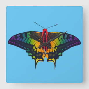 Rainbow Pride Flag Swallowtail Butterfly Square Wall Clock