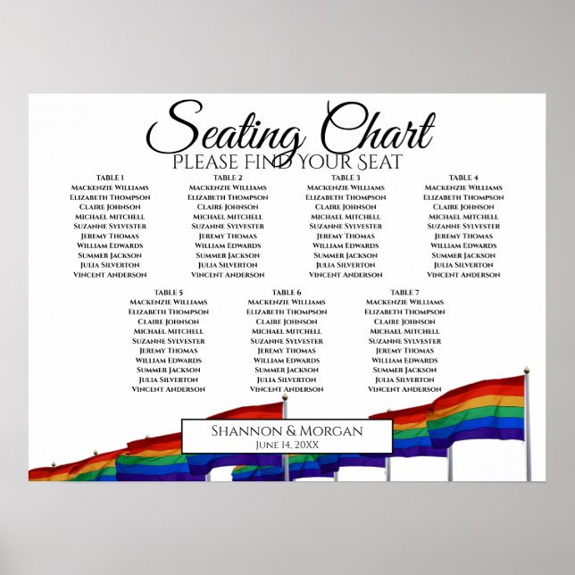 Rainbow Pride Flags 7 Table Wedding Seating Chart (Front)
