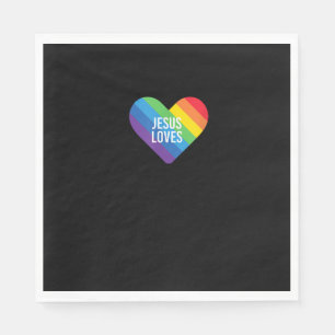 Rainbow Pride Gay Christian LGBTQ+ Jesus Loves T-S Napkin