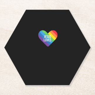 Rainbow Pride Gay Christian LGBTQ+ Jesus Loves T-S Paper Coaster