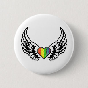 Rainbow Pride GLBT Heart with Wings 6 Cm Round Badge