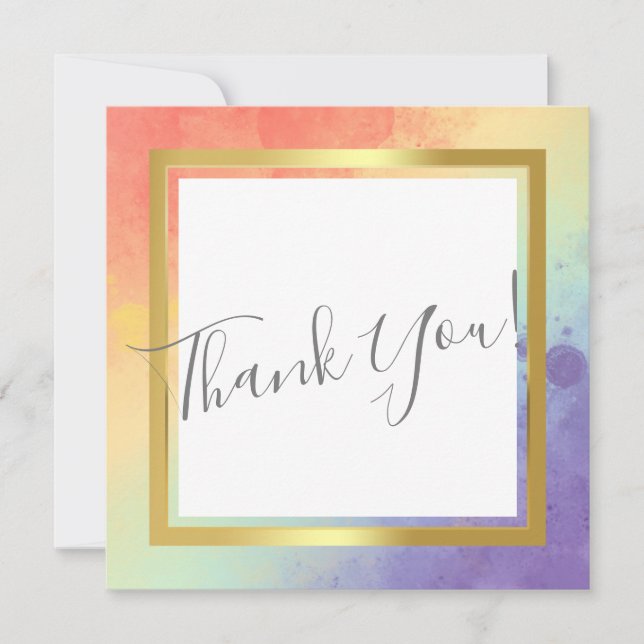 Rainbow Pride Gold Frame Wedding Thank You Card  (Front)