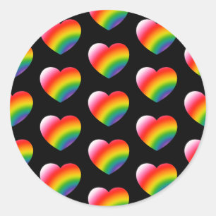 Rainbow Pride Gradient Hearts Pattern Classic Round Sticker