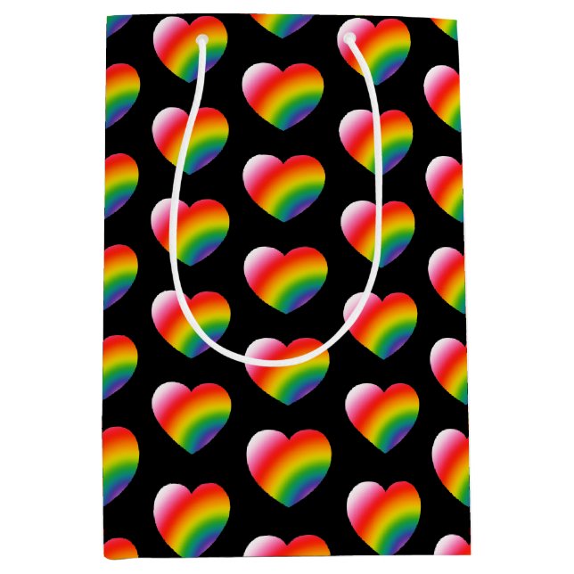 Rainbow Pride Gradient Hearts Pattern Medium Gift Bag (Front)