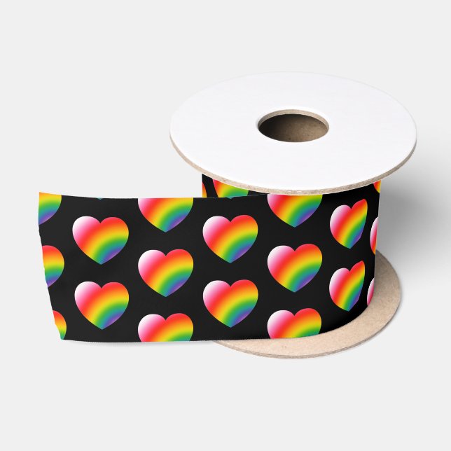 Rainbow Pride Gradient Hearts Pattern Satin Ribbon (Spool)