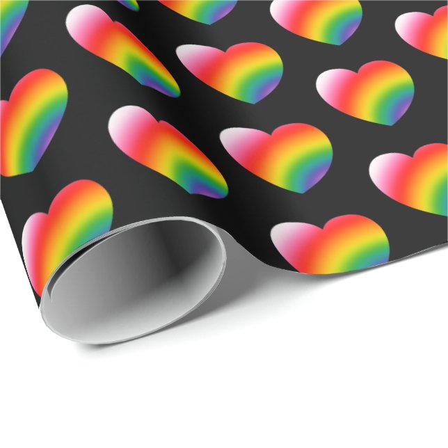 Rainbow Pride Gradient Hearts Pattern Wrapping Paper (Roll Corner)
