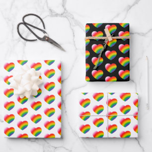 Rainbow Pride Gradient Hearts Pattern Wrapping Paper Sheet