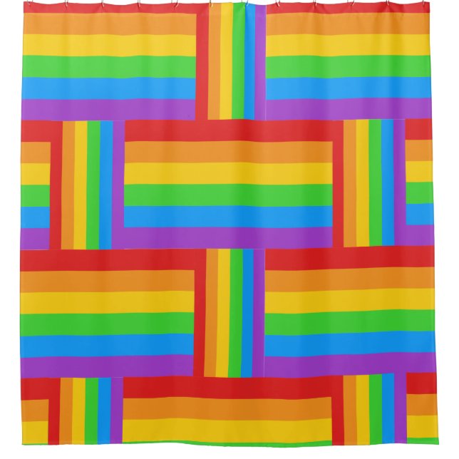 Rainbow Pride Grid Shower Curtain (Front)