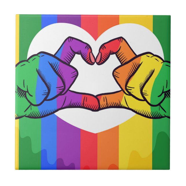 Rainbow Pride Hands Heart Ceramic Tile | LGBTQ+  (Front)