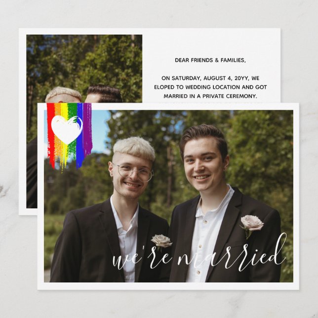 Rainbow Pride Heart Gay Marriage Announcement (Front/Back)