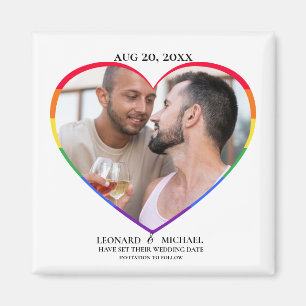 Rainbow Pride Heart Photo Frame Save the Date Magnet