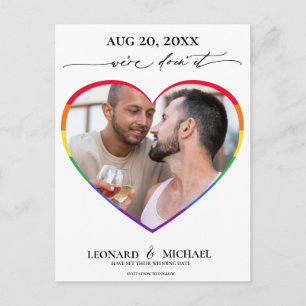 Rainbow Pride Heart Photo Frame Save the Date Postcard