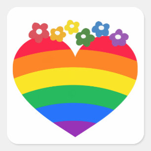 Rainbow Pride Heart with Flowers Square Sticker
