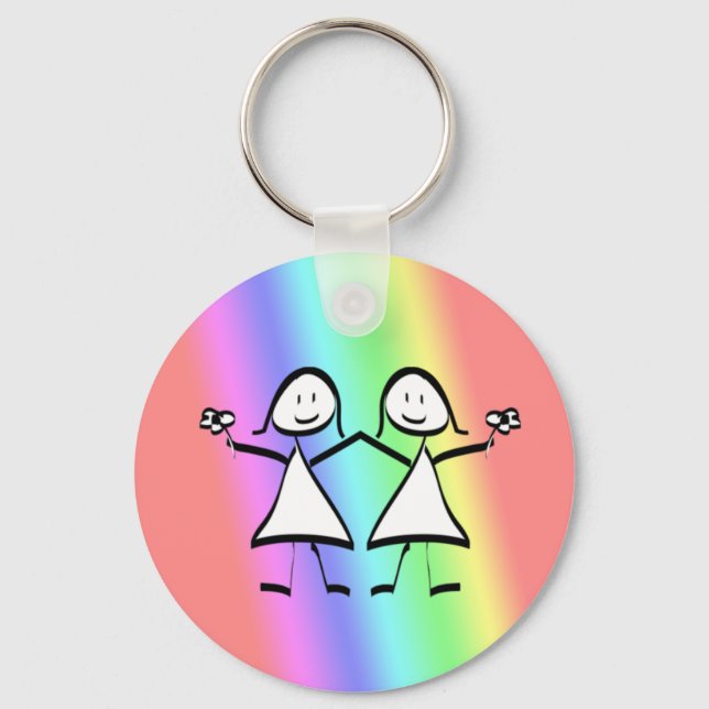 Rainbow Pride Lesbian Brides Key Ring (Front)