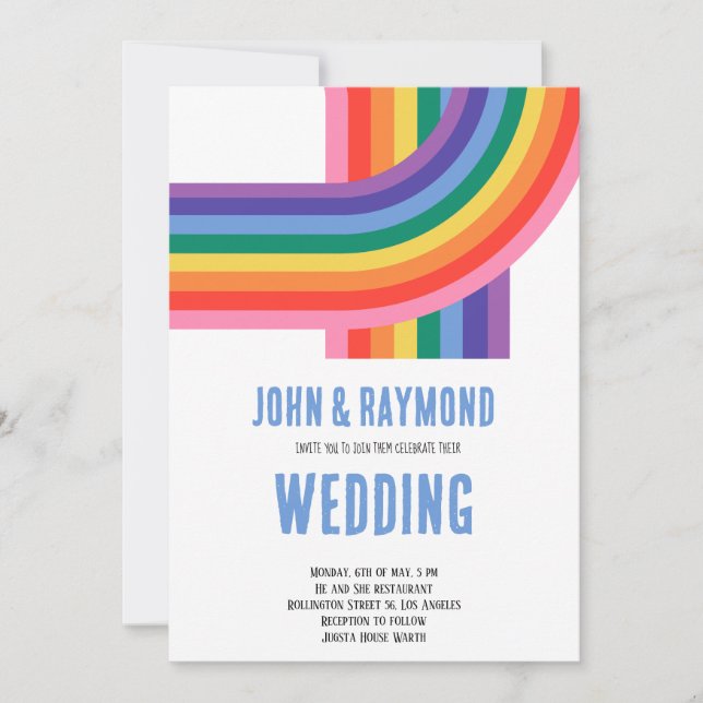Rainbow Pride LGBT Flag Gay Wedding Invitation (Front)