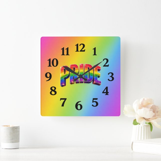 Rainbow PRIDE LGBTQIA+ Community Square Wall Clock (Home)