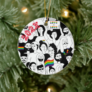Rainbow Pride LGBTQIA+ Custom Name- Year Ceramic Tree Decoration