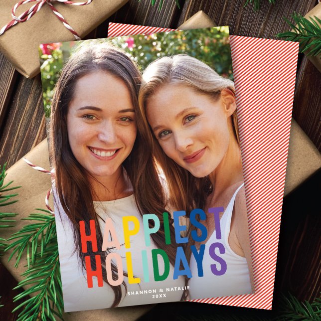 Rainbow Pride LGTBQ Happiest Holidays Photo Card (Creator Uploaded)