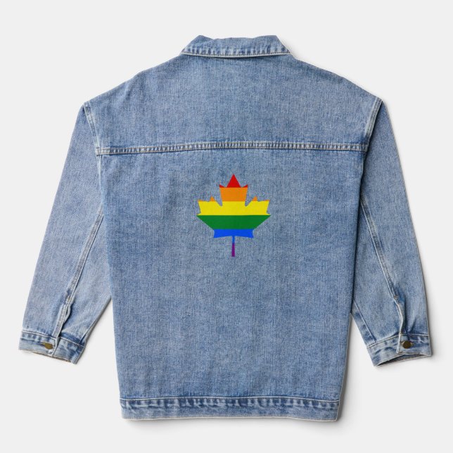 Rainbow pride maple leaf  denim jacket (Back)