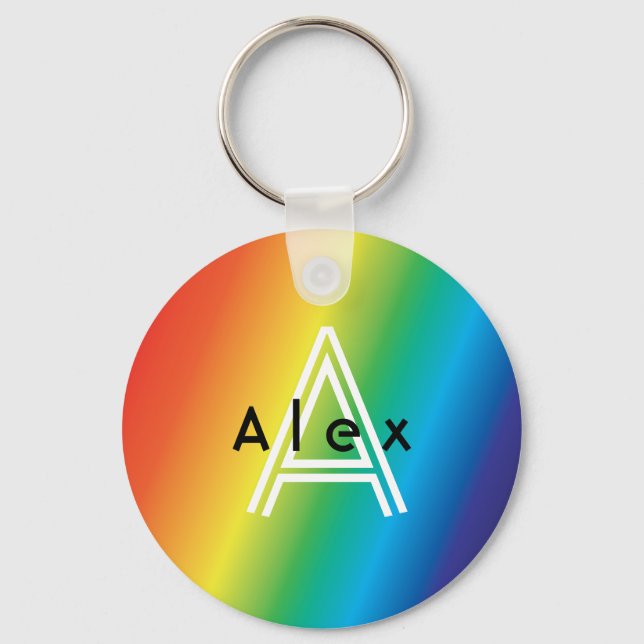 Rainbow Pride Modern Custom Monogram Cute Trendy Key Ring (Front)