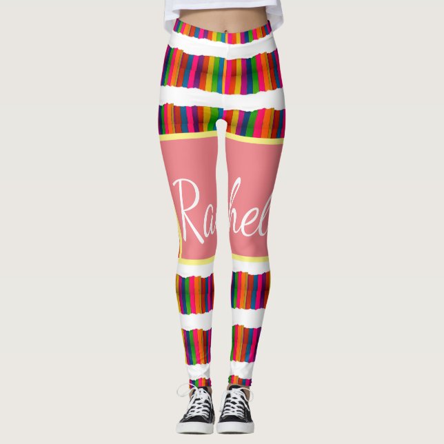 Rainbow pride month back to school add name text leggings (Front)