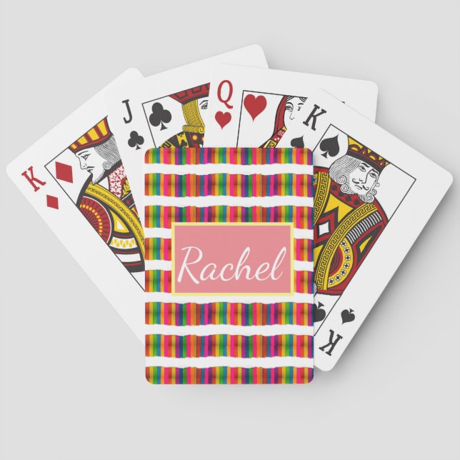 Rainbow pride month back to school add name text playing cards (Back)