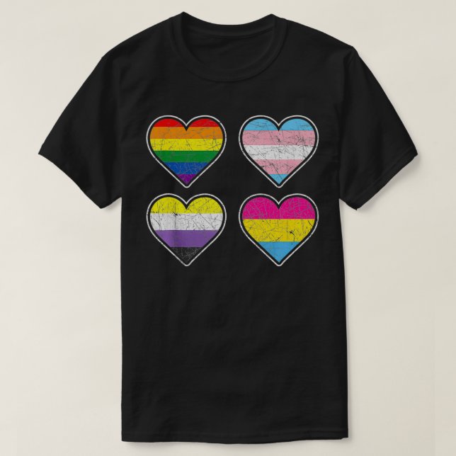 Rainbow Pride Month Heart Non Binary Trans Pan Gif T-Shirt (Design Front)