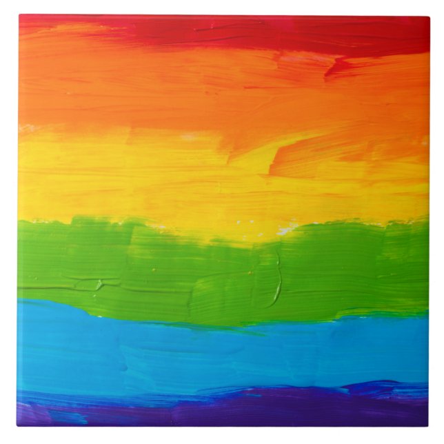Rainbow Pride Oil Paint Ceramic Tile – Colourful  (Front)