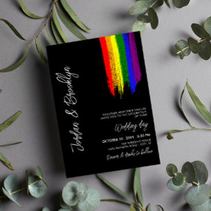 Rainbow Pride Paint Strokes LGBT Wedding Invitation