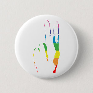 rainbow pride peace sign 6 cm round badge