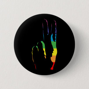 rainbow pride peace sign 6 cm round badge