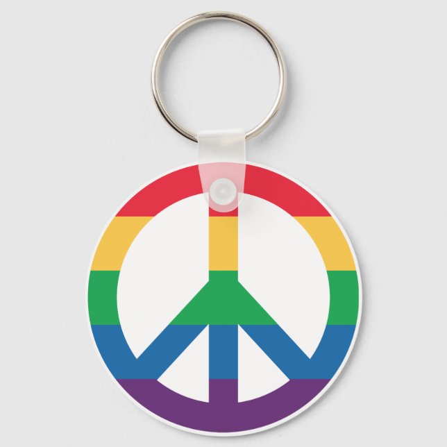 Rainbow Pride Peace Sign Button Keychain (Front)