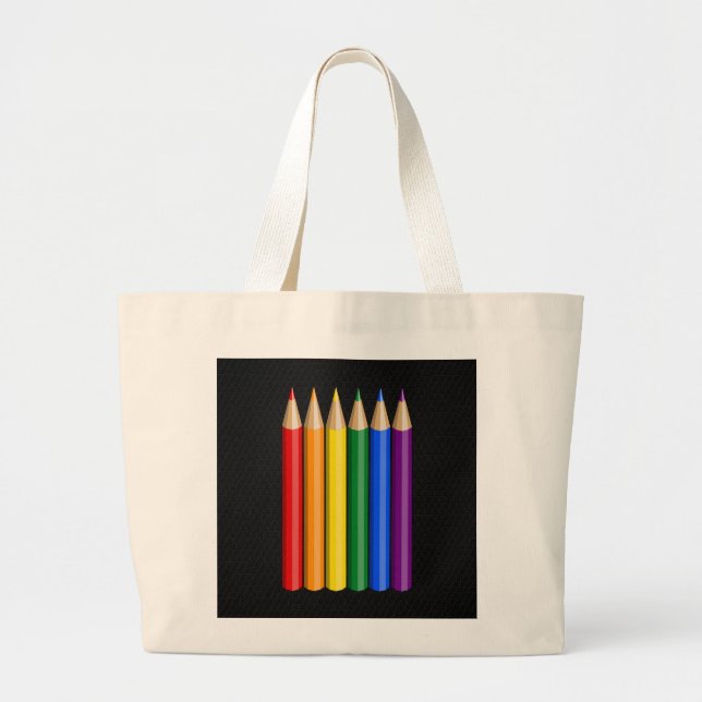 Rainbow pride pencils  large tote bag (Front)
