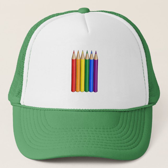 Rainbow pride pencils  trucker hat (Front)
